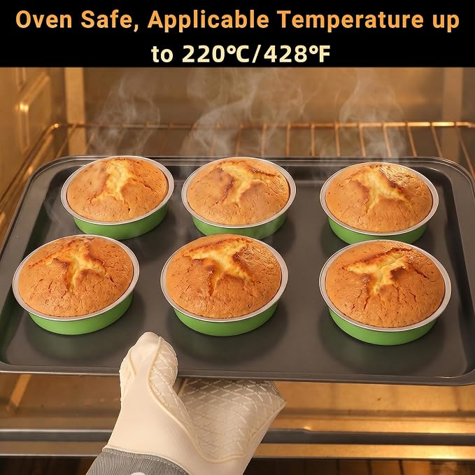 Beasea Mini Tart Pans with Lids 20 Pack, 4" 7.3oz Matcha Green Disposable Aluminum Foil Baking Tins Cups, Round Pie Container Mini Tart Pan for Individual Cupcake Dessert Muffin Cheesecake Quiche