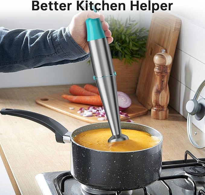 Turelar Immersion Blender Handheld 5 in 1 Hand Blender Set 1100W Heavy Duty | Trigger Variable Speed, Emulsion Stick Mixer with Food Processor, Whisk, Frother, for Soup, Puree, Baby Food, Anti-scratch