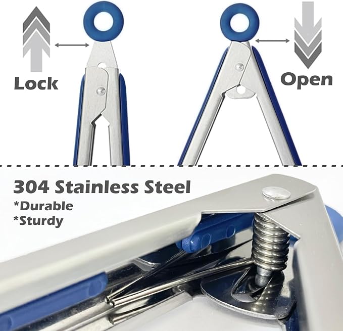 9" Kitchen Tongs for cooking with Silicone Tips, 3Pcs Serving Tongs, Blue | Small Silicone Tongs mit kickstand, Food Grade, 3 different type of tongs, Stainless Steel
