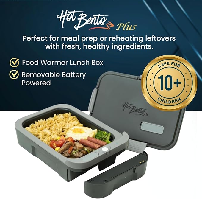 PLUS Self-Heated Cordless Lunch Box & Food Warmer, Sky | Removable Battery Powered, Child Safe, Portable & Compact, Ideal for Travel, Jobsite, Picnics, School & Outdoor Recreation