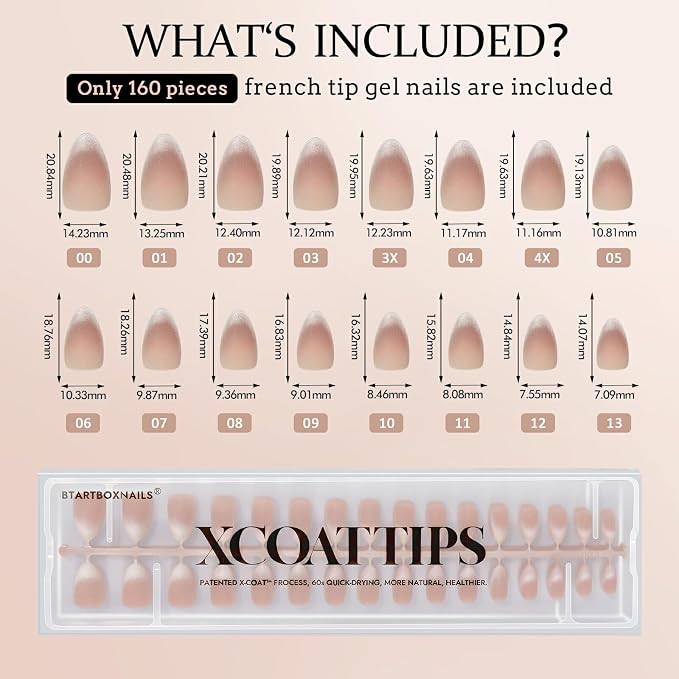 BTArtboxnails XCOATTIPS Cat Eye French Tip Press On Nails, M Almond, Brown | Lamp-Curable 4-Week Wear, Salon Quality Value at Home, Natural Nail Look, Easy-to-Apply for Beginners, 150ct Nail Tips Only