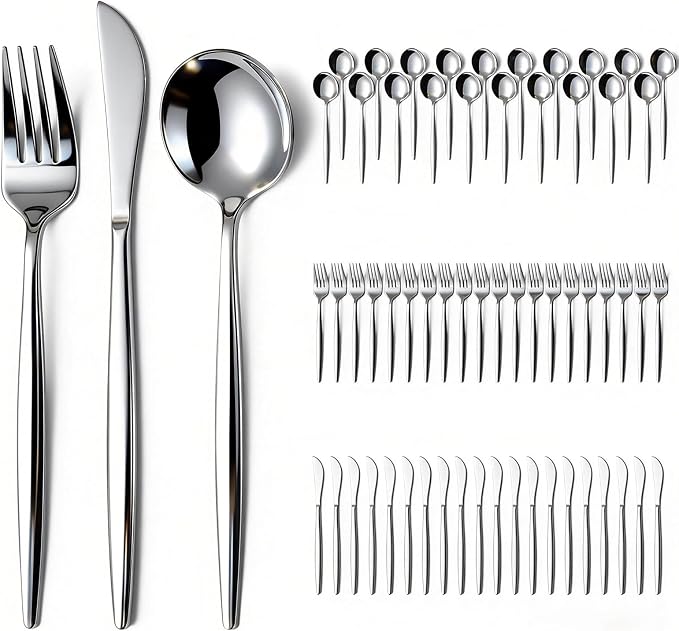 60-Piece Silverware Set for 20, Food Grade Stainless Steel Flatware Set with Thickened Forks Spoons Knives, Mirror Polished Cutlery for Home, Parties, Restaurant, Dishwasher Safe