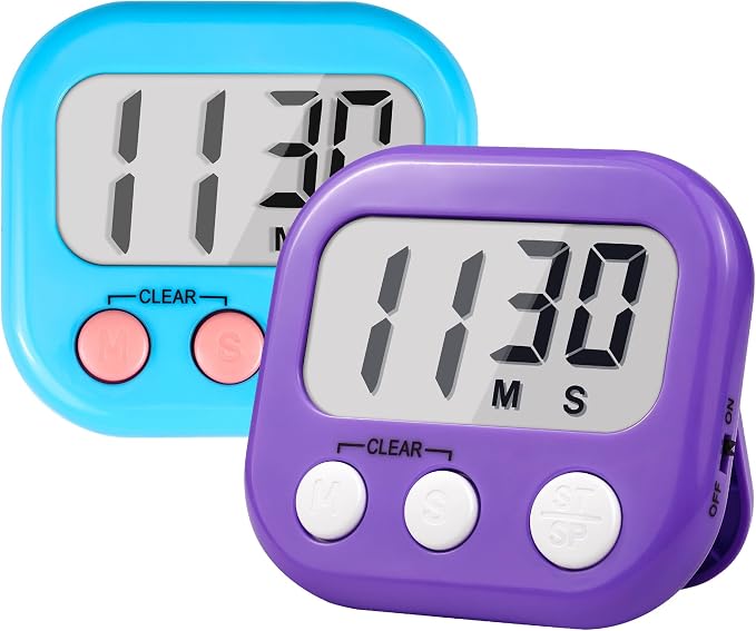 Timer for Kids Digital Kitchen Timers for Cooking- 2 Pack Blue Purple | Countdown Timer for Classroom Study Exercise Teacher Supplies, Strong Magnetic, Loud Alarm, Large Screen, Fast Reset, Memory
