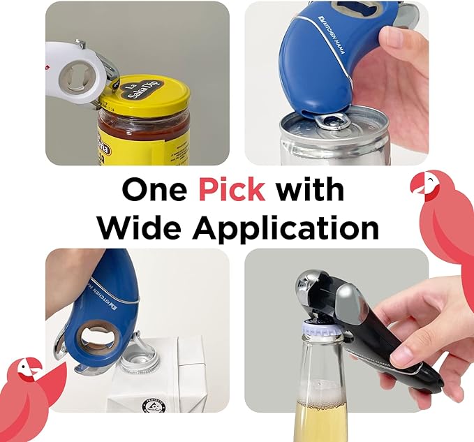 Kitchen Mama Epic One Multifunction Opener, Metal Gray | Magnetic Bottle Opener, Beer Soda Opener, Effortless Jar Lid Opener, For Seniors Elderly with Weak Hand and Arthritis