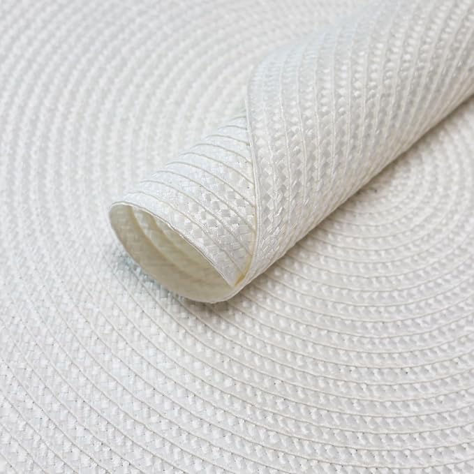 Winknowl 15 Inch Round Braided Placemats Set of 4, Washable Cotton Polyester Table Mats, Heat Resistant Non-Slip Place Mats for Kitchen Dining Table Decor (White,4pcs)