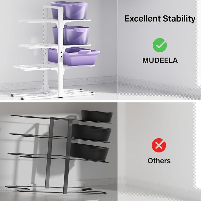MUDEELA 8-Tier Heavy Duty Pots and Pans Organizer for Cabinet, 20.8"H White | Adjustable heavy-duty pot rack, Holds big stockpots and cookware, Fits under cabinet or on countertops, Easy Assembly