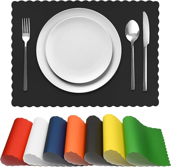 Paper Placemats for Dining Table – Disposable Scalloped Edges Color Table Mats great for Parties and Christmas Table Decorations 10"x14" 50ct ( Black )