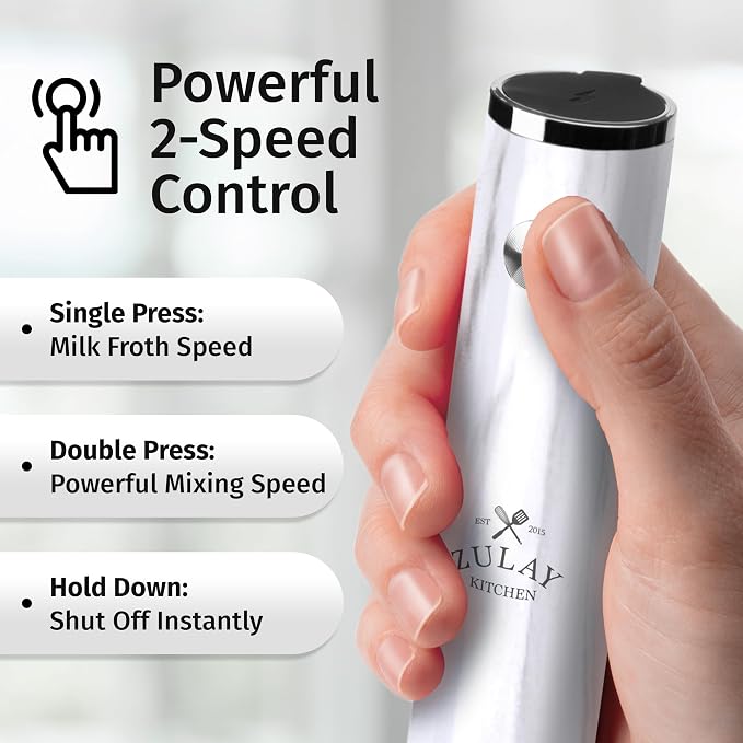 Zulay Kitchen Rechargeable Milk Frother Handheld - Frother Wand, Drink Mixer, Electric Whisk Frother, for Cappuccinos, Matcha & Protein Powder - Lux Double Whisk 2 Speed Waterproof 2000mAh Marble