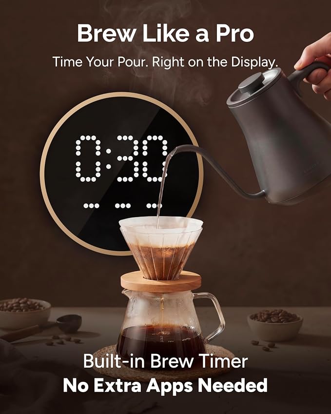 INTASTING Electric Kettle, Gooseneck Electric Kettle, ±1℉ Temperature Control, BPA-Free Stainless Steel Inner, Quick Heating, for Pour Over Coffee, Brew Tea, Boil Hot Water, 1500W/0.9L Dark Grey
