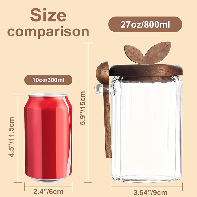 holoith 2 Pack Sugar Bowl Sugar Container 27oz Glass Jars with Bamboo Lid and Spoon, Airtight Food Storage Jar for Coffee Bar, Kitchen Canisters for Coffee Beans, Spice, Brown Sugars, Nuts, Candy | Airtight Food Storage Jar for Coffee Bar, Kitchen Cani...
