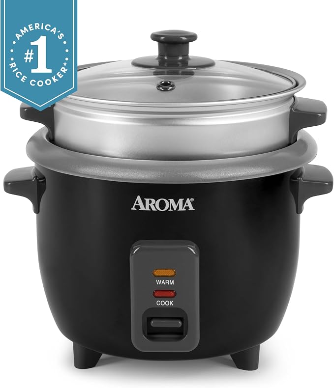 Aroma Housewares ARC-363-1NGB 3 Uncooked/6 Cups Cooked Rice Cooker, Steamer, Multicooker, 2-6 cups, Black