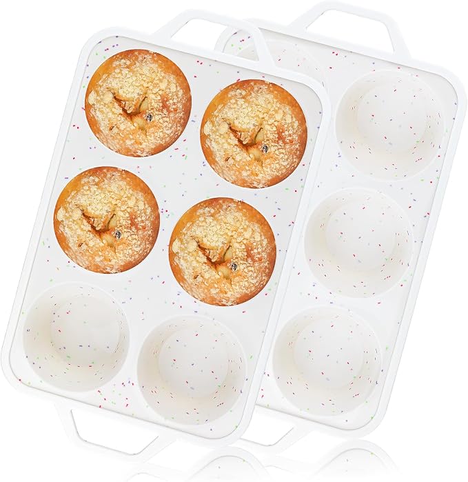 Vinino Jumbo Muffin Pan with Metal Reinforced Frame-2Pack, Silicone Cupcake Pan for Baking 6 Cup Jumbo Size, BPA Free Silicone Muffin Tray, Cupcake Baking Pan Molds for Oven Dishwasher Safe-Cream