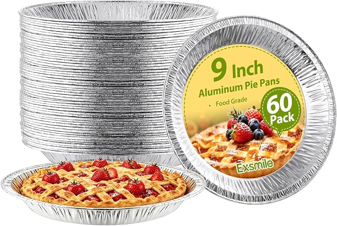 60 Pack 9 Inch Disposable Aluminum Pie Pans - Round Foil Pie Tins, Foil Plates, Takeout Food Containers for Tart Baking, Cooking, Reheating, Roasting