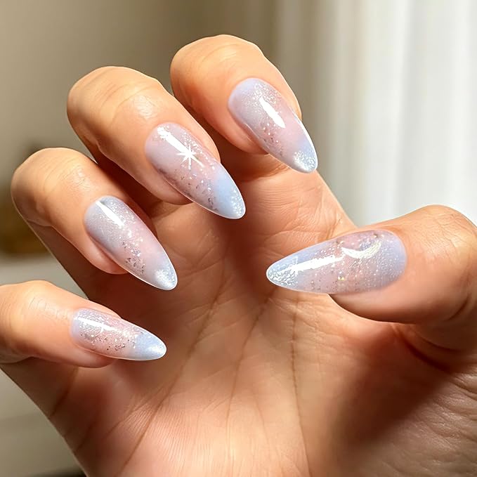 Press on Nails, 6 Packs (144 Pcs) Medium Almond Sets, Wedding French | 6-Style 12 Sizes, Glossy, Salon Quality, Reusable Full Cover, Pink Green Flower & Extra Short French Fake Nails