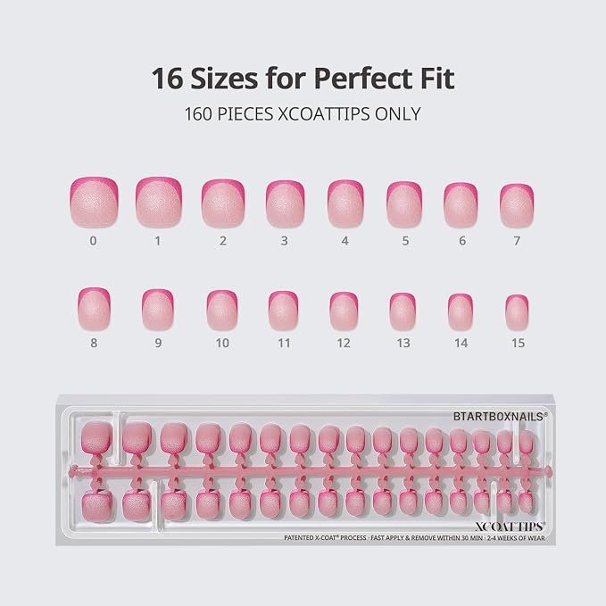 BTArtboxnails XCOATTIPS Pastel French Press On Nails, XS Squoval, Cat Eye | Lamp-Curable 4-Week Wear, Salon Quality Value at Home, Natural Nail Look, Easy-to-Apply for Beginners, 160ct Nail Tips Only