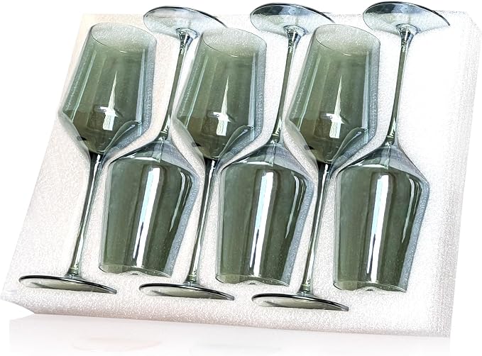 comfit Green Wine Glasses Set of 6-15 oz Hand-blown Crystal Long Stem Wine Glasses - Green Glassware, Mother's Day, Wedding, Birthday Gifts
