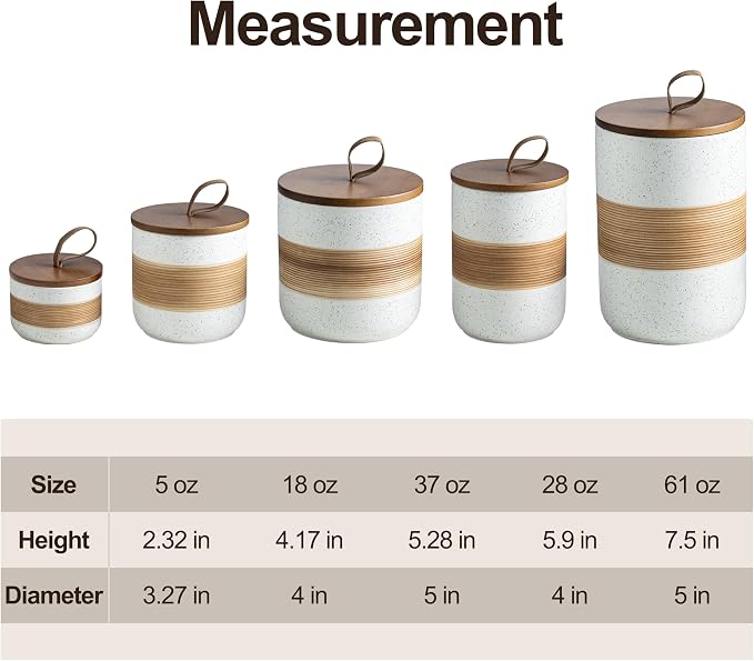 Miamolo Small Ceramic Jar with Lid, Coffee Container Canister Kitchen Food Storage Jars for Spice Sugar Tea Bag, Stackable Decorative Jars for Countertop, White & 5 fl.oz