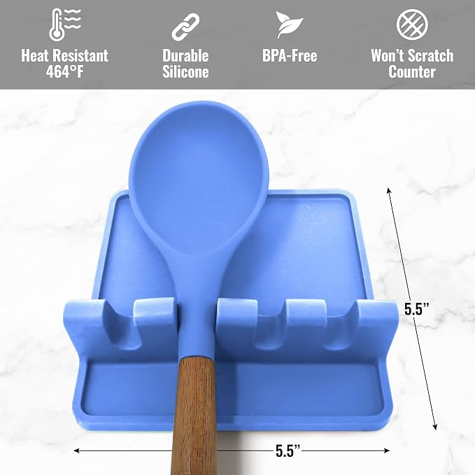 Zulay Kitchen Silicone Utensil Rest with Drip Pad for Multiple Utensils - BPA-Free, Heat-Resistant Spoon Rest & Spoon Holder for Stove Top - Kitchen Utensil Holder for Ladles & Tongs - Periwinkle