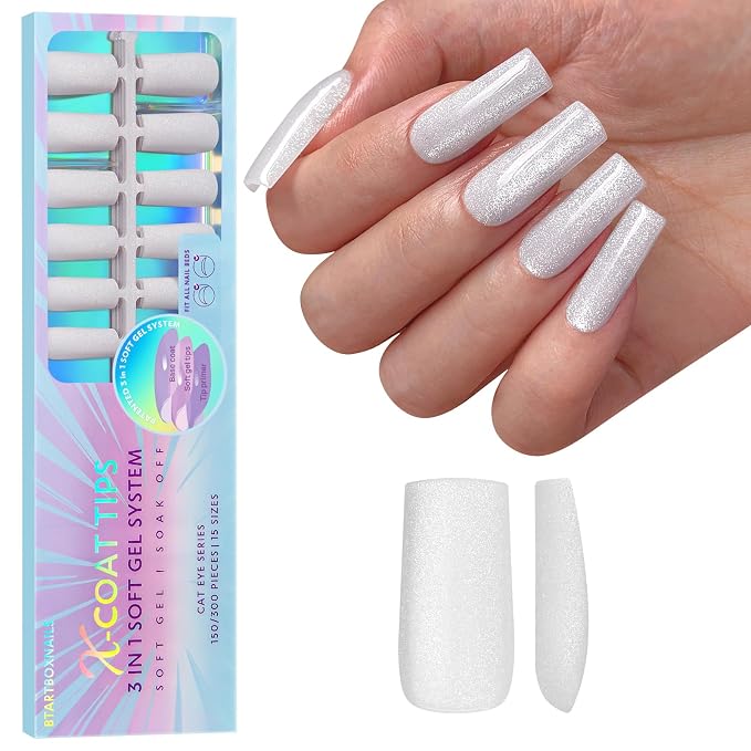 BTArtboxnails XCOATTIPS Cat Eye Press On Nails, Long Square, Frozen | Lamp-Curable 4-Week Wear, Salon Quality Value at Home, Natural Nail Look, Easy-to-Apply for Beginners, 150ct Nail Tips Only
