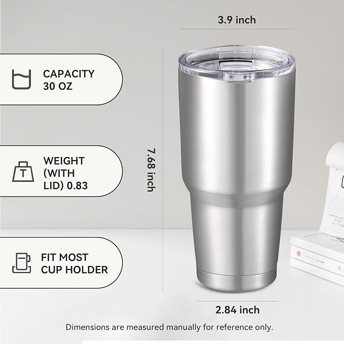 30 oz Tumbler with Lid Stainless Steel Tumblers, 1 Pack | Vacuum Insulated Cup, Leak Proof Lid, Powder Coated Travel Mug, Double Wall, Keep Cold Drinks for 12 Hours, Stainless