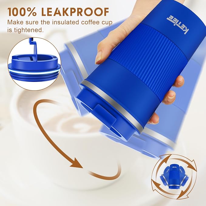 KETIEE Travel Coffee Mug 12oz: Insulated Travel Mug with Leakproof Lid, Reusable Coffee Cups with Seal Lid, Vacuum Stainless Steel Tumbler to Go for Hot/Ice Drinks (Blue) | Reusable Coffee Cups with Seal Lid, Vacuum Stainless Steel Tumbler to Go for Ho...