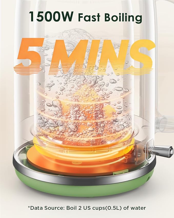 Electric Kettle 1.8L with Temperature Gauge, 1500W Fast Boiling Electric Tea Kettle, 100% Stainless Steel Retro-Style Hot Water Kettle Electric - Glowing LED Light, Auto Shut-Off & Boil-Dry Protection
