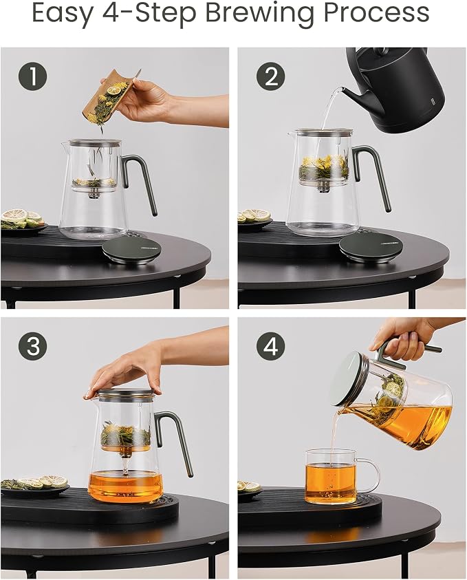 ZENS Magnetic Teapot, 34oz Magic Glass Infuser Pot for Loose Tea Steeper | Glass Teapot with Infusers for Loose Tea Steeper, Echanted Tea Pot for Herbal Tea Lovers, Dark Green