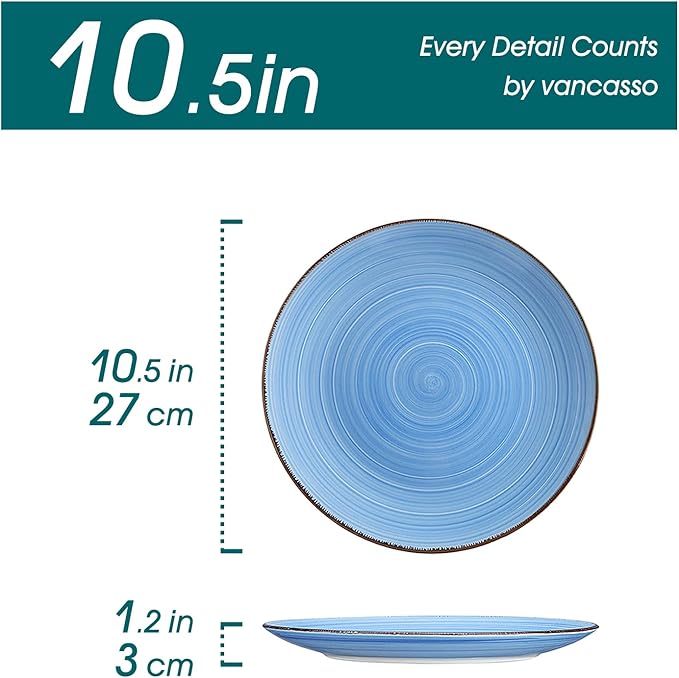 vancasso Bonita 10.5 Inch Ceramic Dinner Plates Set of 6, Cool Colors | Microwave and Oven Safe, Durable Glaze Resists Scratches and Chips, Set of 6 Stackable, Colorful Bonita Design, Salad Plates