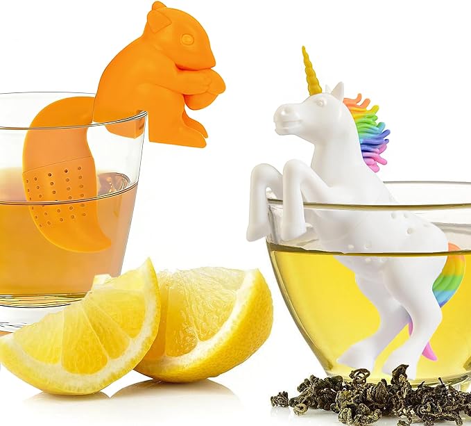 2 Pcs Silicone Tea Infusers For Loose Tea Cute, Animal Shaped Tea Infusers | Cute Squirrel Design Tea Infusers For Loose Leaf Tea, Unicorn Design Tea Infusers For Loose Tea
