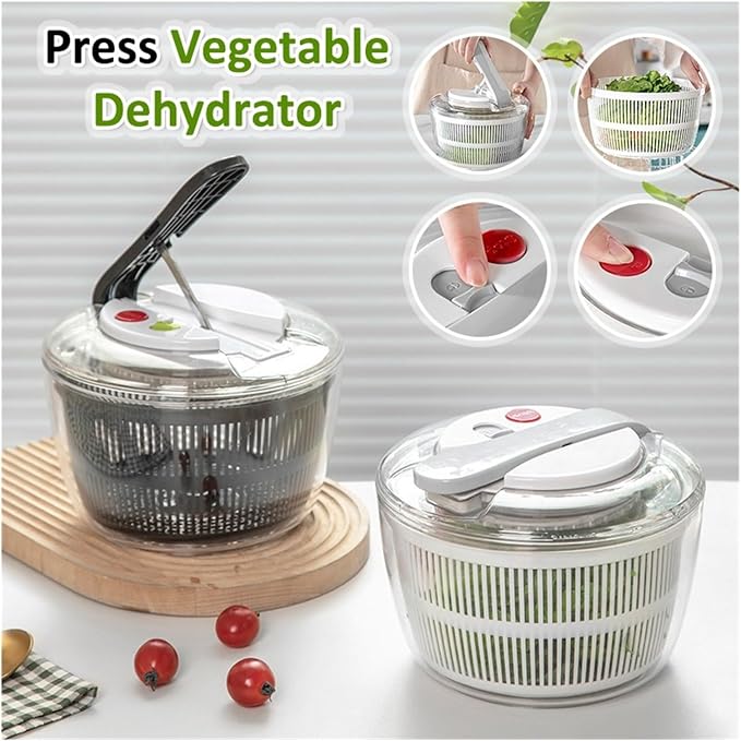Manual Salad Spinner - Hand Operated Vegetable Dryer for Quick Washing and Drying Greens, Lettuce, and Berries(Green with slicer)