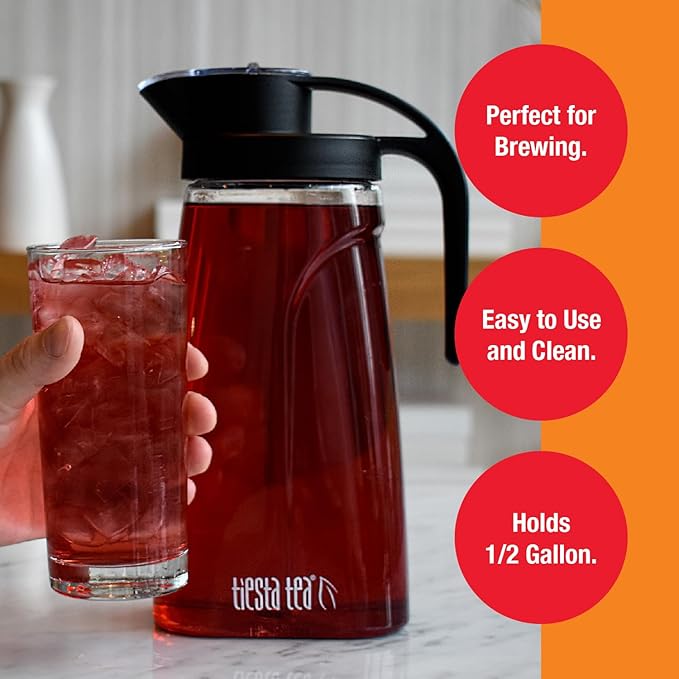 Tiesta Tea - Loose Leaf Iced Tea Pitcher, BPA-Free Tritan Plastic | Includes Multipurpose Nylon Mesh Infuser, Brew Hot & Cold, Leak-Proof Twist-On Lid, Dishwasher Safe, 1/2 Gallon Capacity