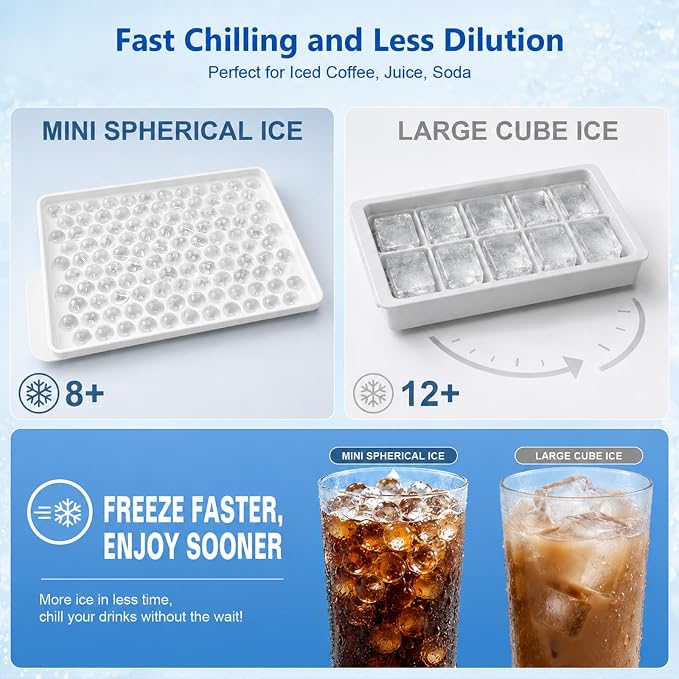 Mini Ice Cube Trays with Lid & Bin, Tiny Pebble Ice Balls for Coffee | Make 416 Mini Ice Balls with 4 Trays, Easy Release, Stackable, Scoop Included, for Iced Coffee, Drinks and Daily Use