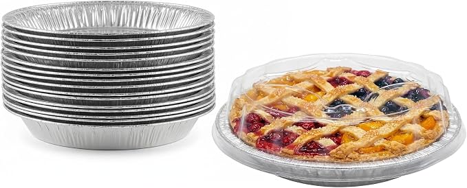 9" Aluminum Foil Pie Pan 1" Medium Deep with Clear Dome Lids - Premium Quality Made in USA (Pack of 200 Sets)