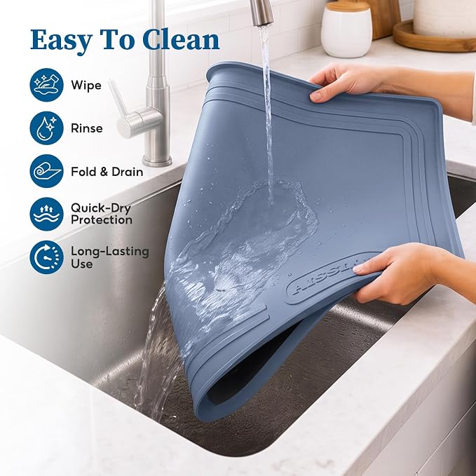 Under Sink Mat 25x19, Waterproof Liner for Under Sink Organizers, Dark Blue | BPA-Free Silicone with 0.59" Raised Edge Helps Contain Leaks, Spills & Drips to Protect Kitchen Cabinets
