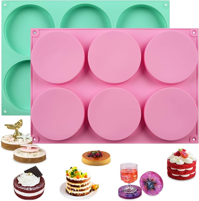 HUAKENER 2 Pcs Silicone Muffin Top Pan for Baking, 4 Inch Round Baking Mold | Non-Stick Silicone Baking Molds for Mini Cake, Muffin Top, Dessert, Hamburger, Sandwiches Making