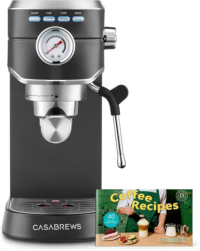 CASABREWS CM5418 Espresso Machine, Espresso Coffee Maker with Steam Wand | Stainless Steel, 20-Bar Pump, Built-in Pressure Gauge, Powerful Steam Wand for Cappuccino Latte for Home, 34oz Water Tank