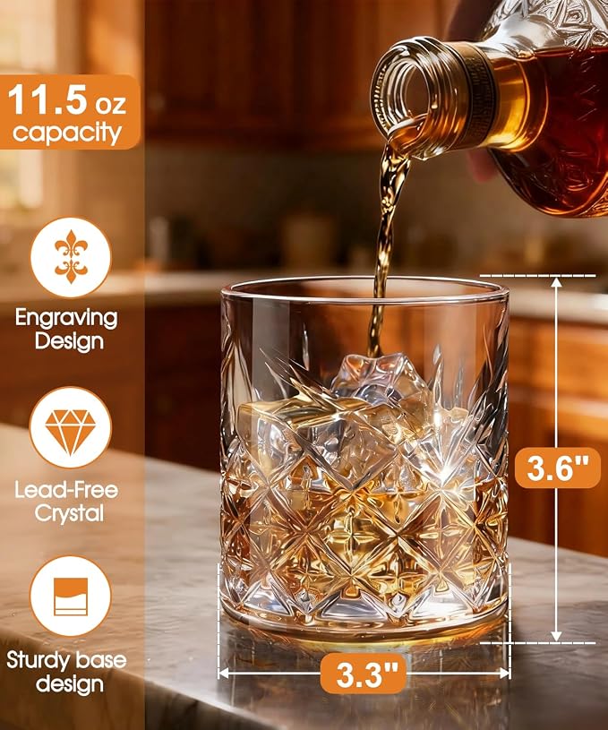 Whiskey Glasses Lead-Free Old Fashioned Glass Rocks Set of 6 11.5oz | classic Rocks Glass,Perfect for bourbon,scotch and cocktails,an excellent gift choice