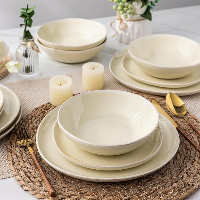 AmorArc Ceramic Dinnerware Sets for 6, 18Pcs Plates and Bowls Sets Dishes | Stoneware Handmade Reactive Glaze Dinner Set, Highly Scratch Resistant | Dishwasher & Microwave Safe Dishware