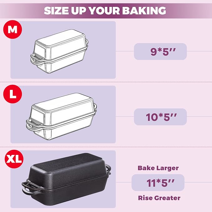 11x5 Inch Cast Iron Loaf Pan with Lid, Sourdough Pan | Large Dutch Oven Bread Loaf Pan for Sourdough, Homemade Bread Baking, Even Heat Distribution, 5.8Qt