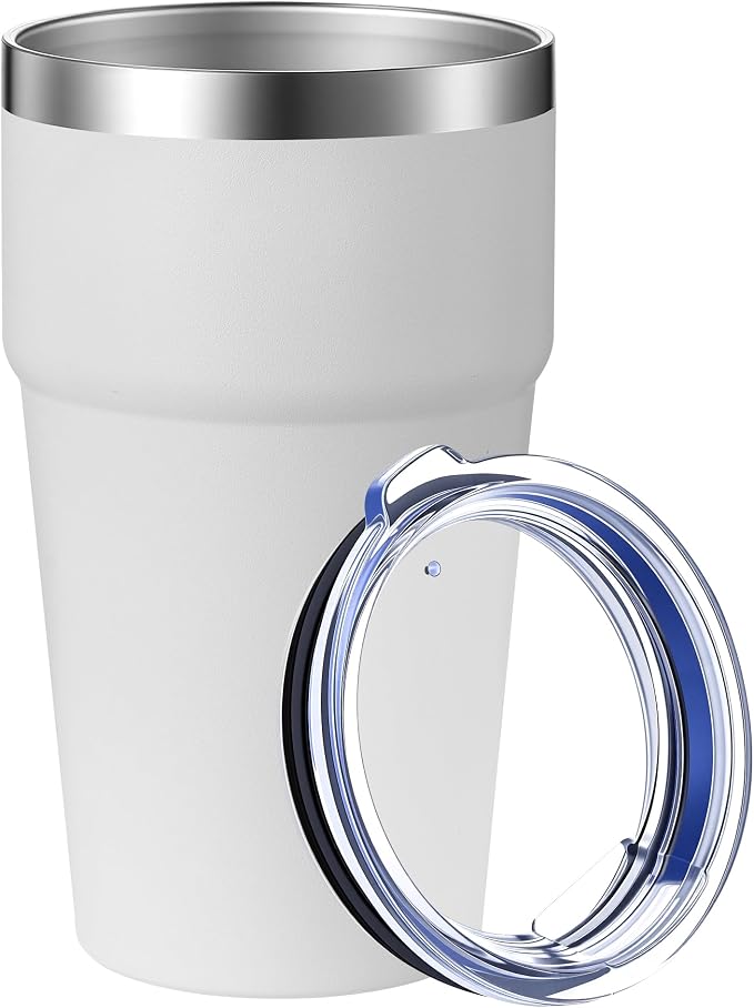 MEWAY 16oz Stainless Steel Tumbler Travel Coffee Mug with Lids Double Wall Insulated Coffee Cup for Home, Office, Travel Great Gift for Women (White, 1 pack)