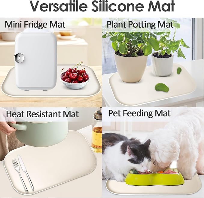 Silicone Coffee Maker Mat with Lip for Countertops 17.4''x10.6''Cream White | Multi leak-proof coffee tray for countertop, non-slip silicone mat fits most coffee makers & espresso machines, wipe-clean
