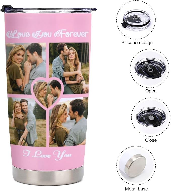 Personalized Tumbler Custom Vacuum Insulated Travel Mug Customizable Coffee Cup with Your Photos and Text Christmas Birthday Gift (Ten Photos+Text)