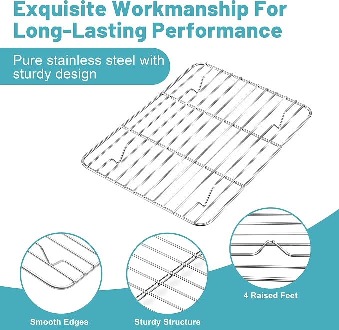 TeamFar Cooling Rack, 8.75” x 6.25” Stainless Steel Wire Baking Rack, 2PCS | for Cooking Roasting Grilling, Fit for Oven Pan, Oven & Dishwasher Safe, Non-toxic & Heavy-Duty