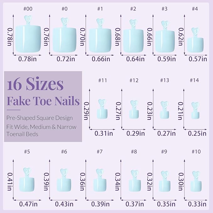 AddFavor 160pcs Blue Press on Toenails for Women, Full Cover Fake Toe Nail Tips with Adhesive Tabs, Artificial Pedicure Toe Nail Press ons, Blue False Toenail Press ons