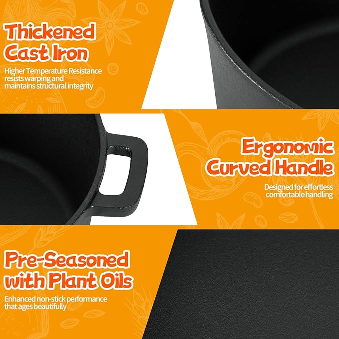 5 Qt Cast Iron Dutch Oven for Sourdough Bread Baking, Sourdough Dutch Oven | 2-in-1 lid doubles as a skillet; complete baking tools included for bread, stewing, searing, frying and outdoor cooking