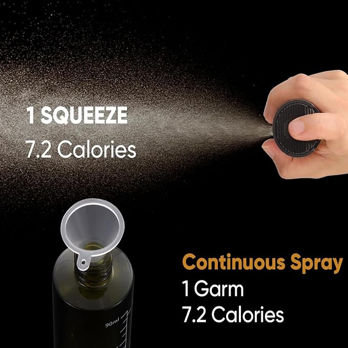 Light Blockage Olive Oil Sprayer for Cooking, 100ml/3.38oz Food Grade Oil Dispenser Bottle, Leakproof Kitchen Oil Mister for Air Fryer, Salad, Frying, BBQ & Baking