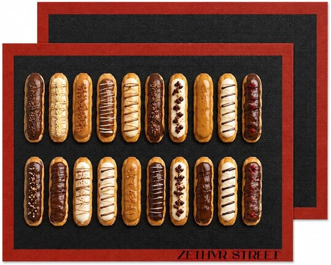 Perforated Silicone Baking Mats - Eclair Mat, Full Sheet 15x23in, Pack of 2 | Eclair Silicone Baking Mat, Nonstick Reusable Breathable Air Mat, Heat Resistant, For Pizza, Pastry, Pie Crust, Sugar Cookie