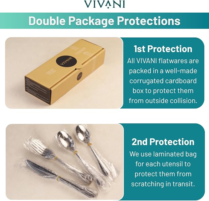 VIVANI 40 Piece Champagne Silverware Set for 8, Gold Flatware Set | 18/0 Stainless Steel Cutlery Set with Advanced PVD Titanium Coating for Home, Kitchen, Housewarming, Wedding, Dishwasher Safe
