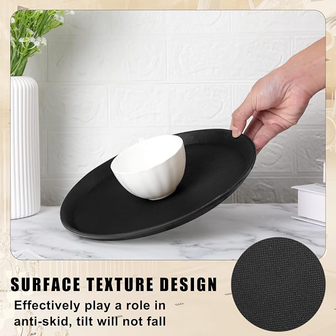 Zopeal 8 Pcs Bar Service Tray Round Plastic Non Slip,11", 16" | For Waiter Server in Restaurant Cafeteria Bar, Raised Edges Prevent Spills, Cocktail Food Server, Textured Surface Grip