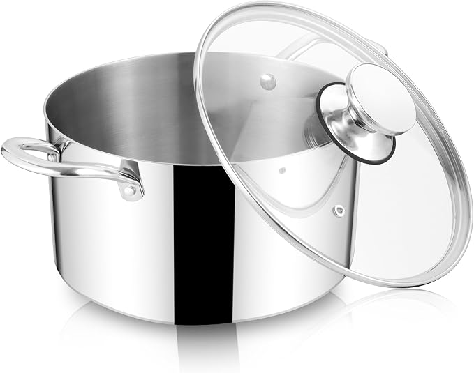 Herogo 7.3 Quart Stock Pot, 18/10 Stainless Steel Cooking Pot with Lid, 7.3 QT Pasta Stockpot with Handles, Tri-Ply Stockpot for Induction Gas Electric Stove, Dishwasher Safe